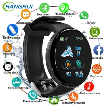 

New D18 Bluetooth Smart Watch Men Women Heart Rate/Blood Pressure/Blood Oxygen Monitor Smartwatch Sport Fitness Tracker PK Y68