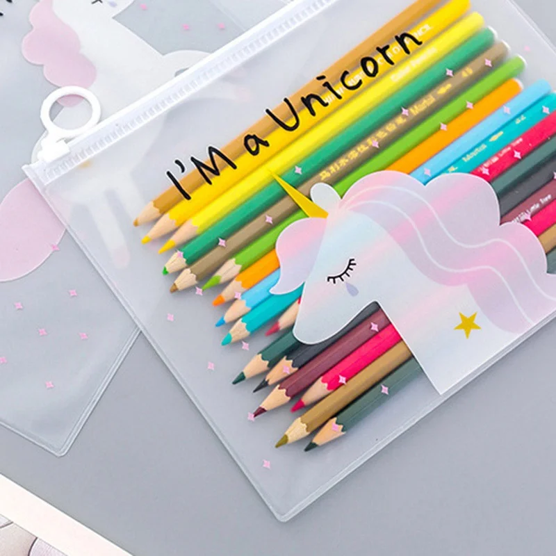 1 Pcs Cute Unicorn Leopard Transparent Buckle Document Holder PVC Paper File Bag Filing Product