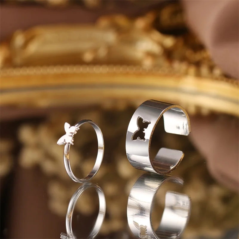 IFMIA Trendy Gold Butterfly Rings For Women Men Lover Couple Rings Set Friendship Engagement Wedding Open Rings 2021 Jewelry - Image 2