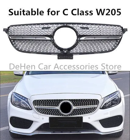 Для Mercedes Benz C Class W205 C450 C250 C180 C200 C220 C63 C300 передняя решетка Гонки Грили Алмазный