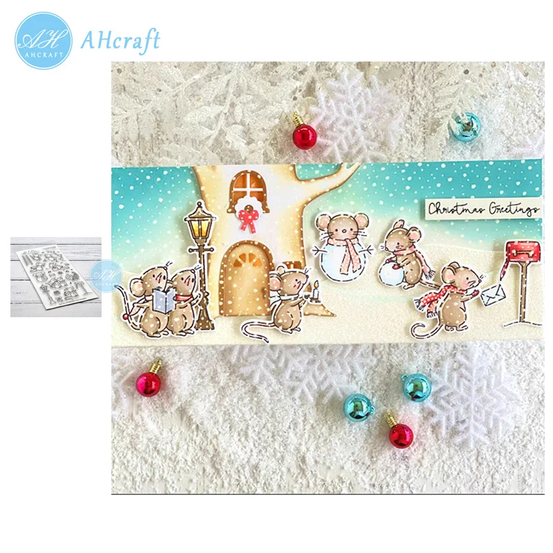 

AHcraft Merry Mice Christmas Stamp and Metal Cutting Dies for Photo Album Decorative Embossing Silicone Clear Stamps 2019 winter