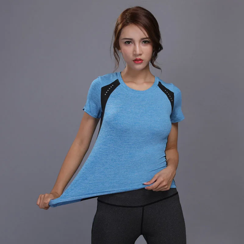 Blue T Shirt Женский комплект для йоги, одежда для спортзала, фитнеса, топ, рубашка, высокая талия, штаны для йоги, спортивная одежда для бега, для девушек, тонкие леггинсы, для йоги, тренировки, спортивный костюм - Цвет: Blue T Shirt