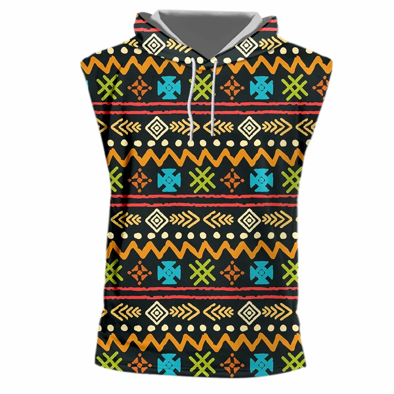 

IFPD EU Size Harajuku Men's Casual Hooded Tank Top Cool 3D Print Abstract Totem Pattern Vest Man Sleeveless Plus Size Clothing