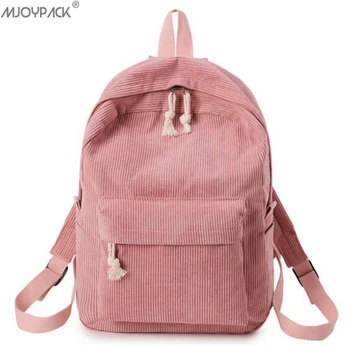 

Preppy Style School Bag For Teenage Girls Soft Fabric Backpack Corduroy Design Striped Travel Bag With Large Capacity