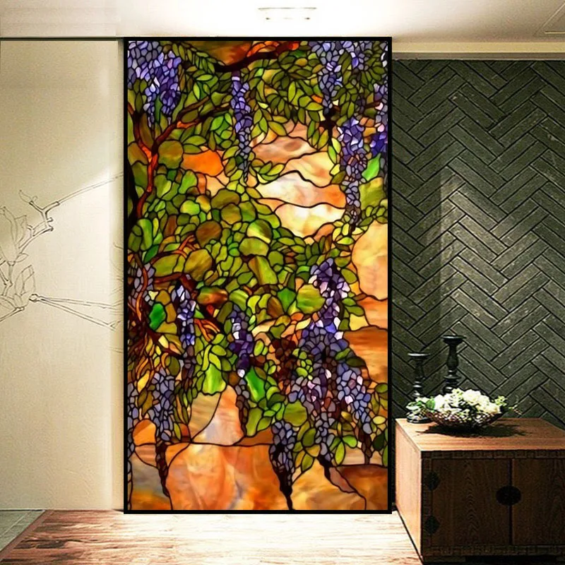 

Customized Glass Films Frosted Privacy Window Film Stained Glass Film Tiffany Retro Wisteria Colorful Window Door Stickers