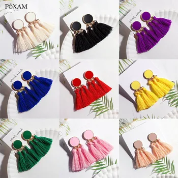 

Vingate Ethnic Round Tassel Earrings For Women Boho Yellow Red Black Silk Fabric Fringe Female Drop Earring 2019 Fashion Jewelry