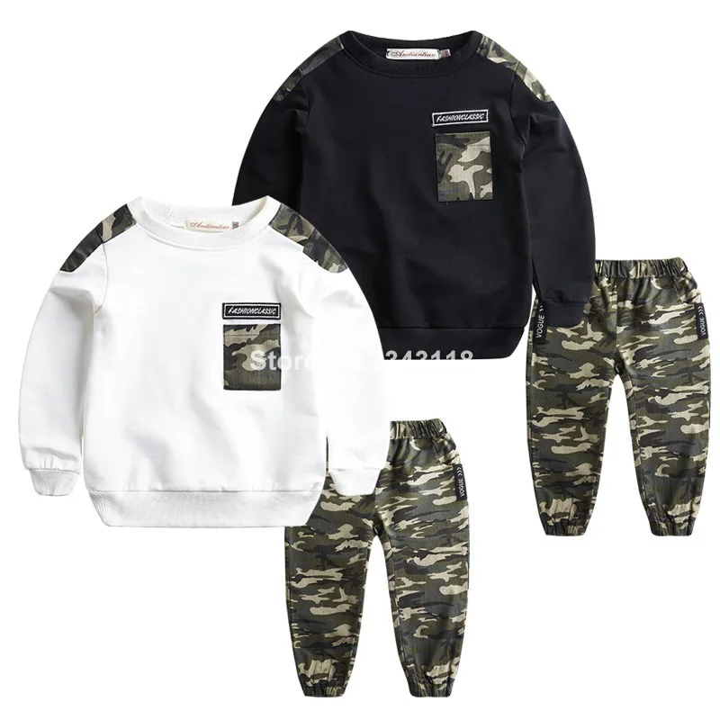 

Children's Clothing Boys' Spring Suits Kids Camouflage Boys' Sports Sets Spring And Autumn Two-piece Suits Black White Color