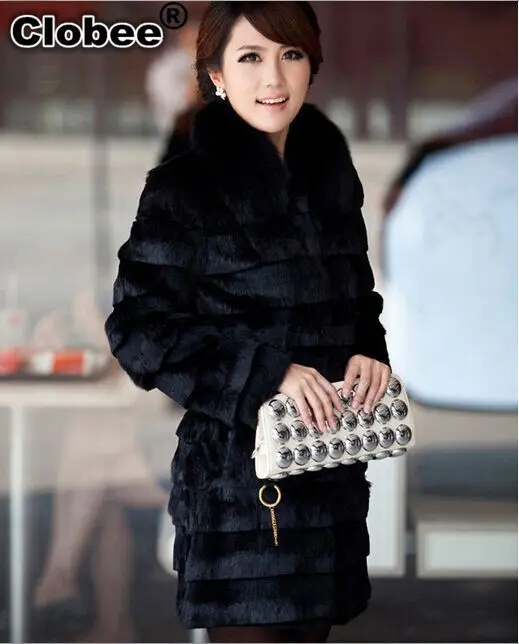 pelliccia donna Plus Size Rabbit Fur Coat For Women Casaco Feminino Pele Falsa Winter Fluffy Fox Fur Collar Jackets X672