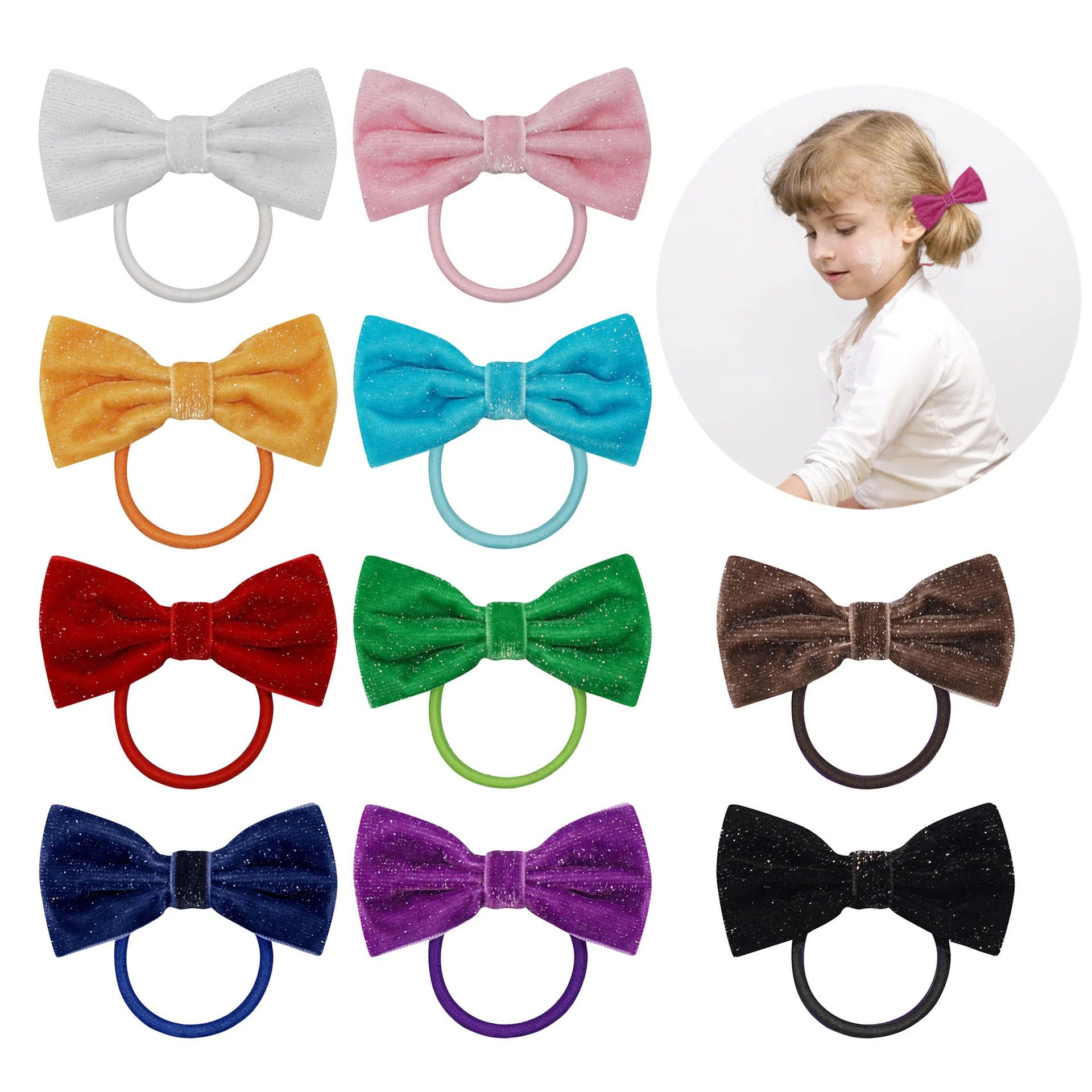 

24 шт., детские бархатные резинки для волос, с бантом