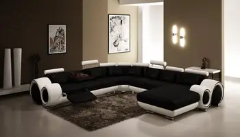 

Living room sofa set with U shape corner leather sofa a recliner sofa set