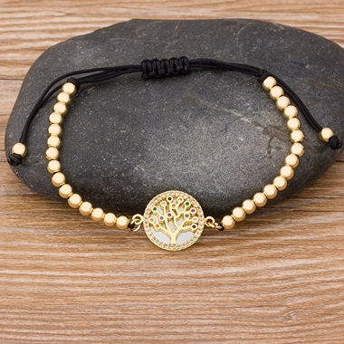 Handmade Tree of Life Beads Bracelet Copper Zircon Paved Adjustable Rope Virgin Mary Bracelet Lucky Jewelry Braided Gift
