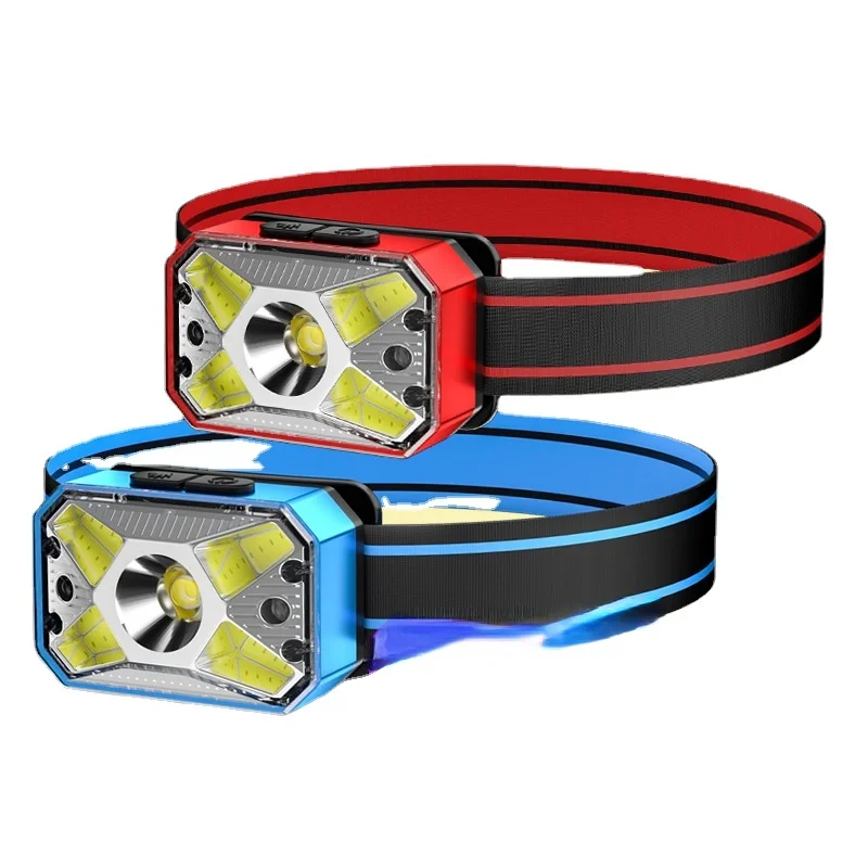 

New Style LED Strong Headlight Outdoor COB Lighting USB Charging Mini Night Running Sensor Red Light Warning Headlight