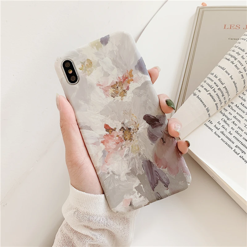 

LACK Retro graffiti floral Phone Case For iphone XR XS Max X 6 6 S 7 8 Plus Summer Plant Matte Soft IMD Art Flowers Back Cover