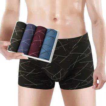 

4pcs 4 Style Solid Color Printed Panties for Men Summer Ice Silk Middle Waist Boxer Pants Fashion Men's Panties