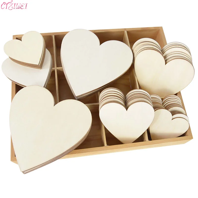 8Sizes Blank Heart Wood Slices Discs Wood Heart Love Blank Unfinished Natural Crafts Supplies Xmas Wedding Ornaments Wood Decor