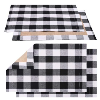 

4 Pcs Black White Plaid Placemat Table Mat Tableware Plate Placemat for Daily Placement, Farmhouse Decoration, Family Dinner, Ba