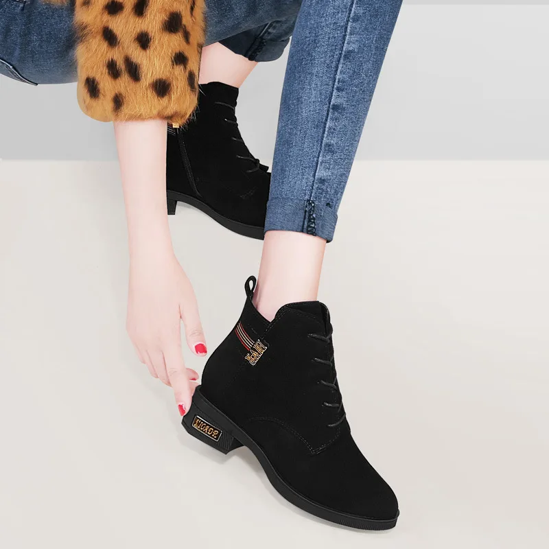 

Short Boots Women's Spring And Autumn Single Boots Versatile Leather Shoes Autumn 2019 New Style Online Celebrity Autumn Black B