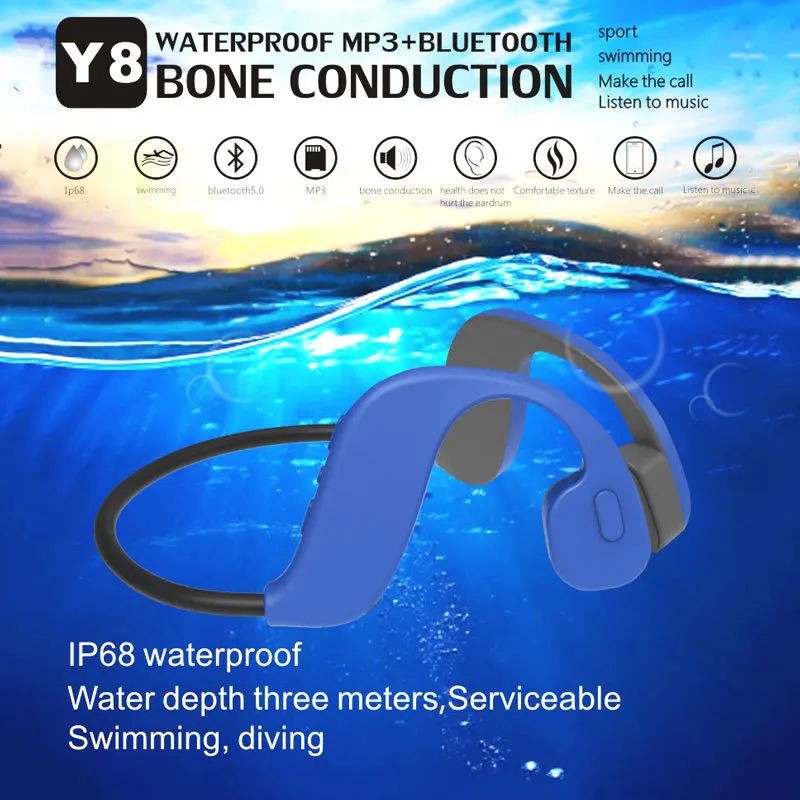 IPX8 водонепроницаемый MP3 Bluetooth 5 0 костная проводимость wimming гарнитура встроенная