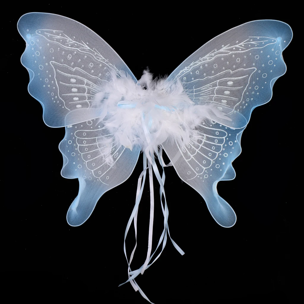 Cute Kids Girls Ribbon Feather Fairy Wings Birthday Party Outfits