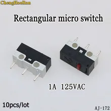 ChengHaoRan 1A 125V AC прямоугольный маленький микропереключатель мыши без ручки три лапка для пришивания пуговиц набор переключателей 10