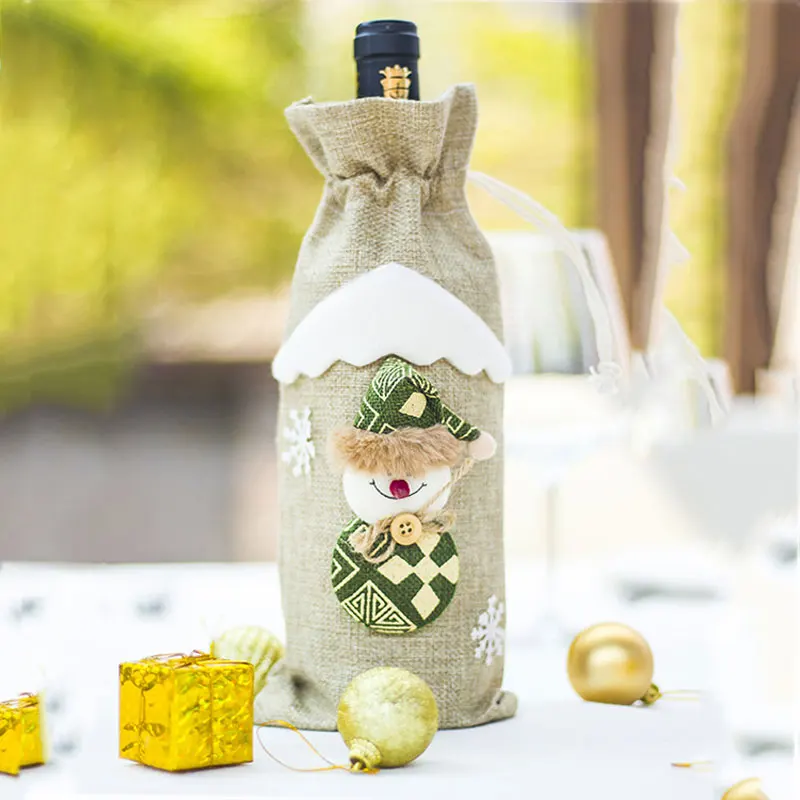Новогодняя Рождественская бутылка вина, пылезащитный чехол, подарок Санта-Клауса, рождественские украшения для дома, декор для обеденного стола - Цвет: Beige