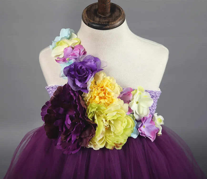 BacklakeGirls Dark Purpleone Shoulder 3D цветочные платья для девочек бальное платье для девочек Длина до пола