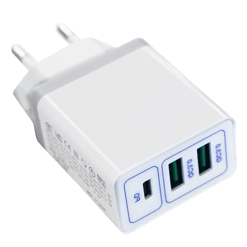 Usb type-C Pd зарядное устройство Qc3.0 2Usb+ type-C 6A быстрое зарядное устройство для телефона X, S8/S8 Plus в комплекте C-C кабель(штепсельная Вилка европейского стандарта