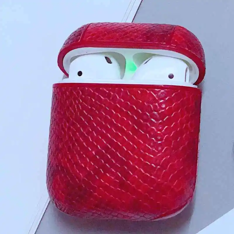 Red Роскошная сумка из змеиной кожи чехол для Apple AirPods Bluetooth беспроводные наушники кожаный чехол для AirPods2 Funda чехол для зарядки чехол - Цвет: Red