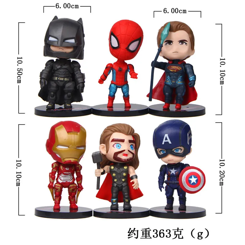 6psc/набор Marvel брелок Мстители 3D Капитан Америка Железный человек Человек-паук Heros рисунок с куклой декор из игрушек автомобиль орнамент модель