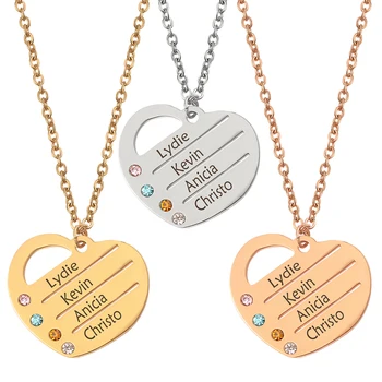 

Stainless Steel Rhinestone Necklaces Personalized Family Name Heart Shape Custom Pendant Necklaces Choker Jewelry For Women