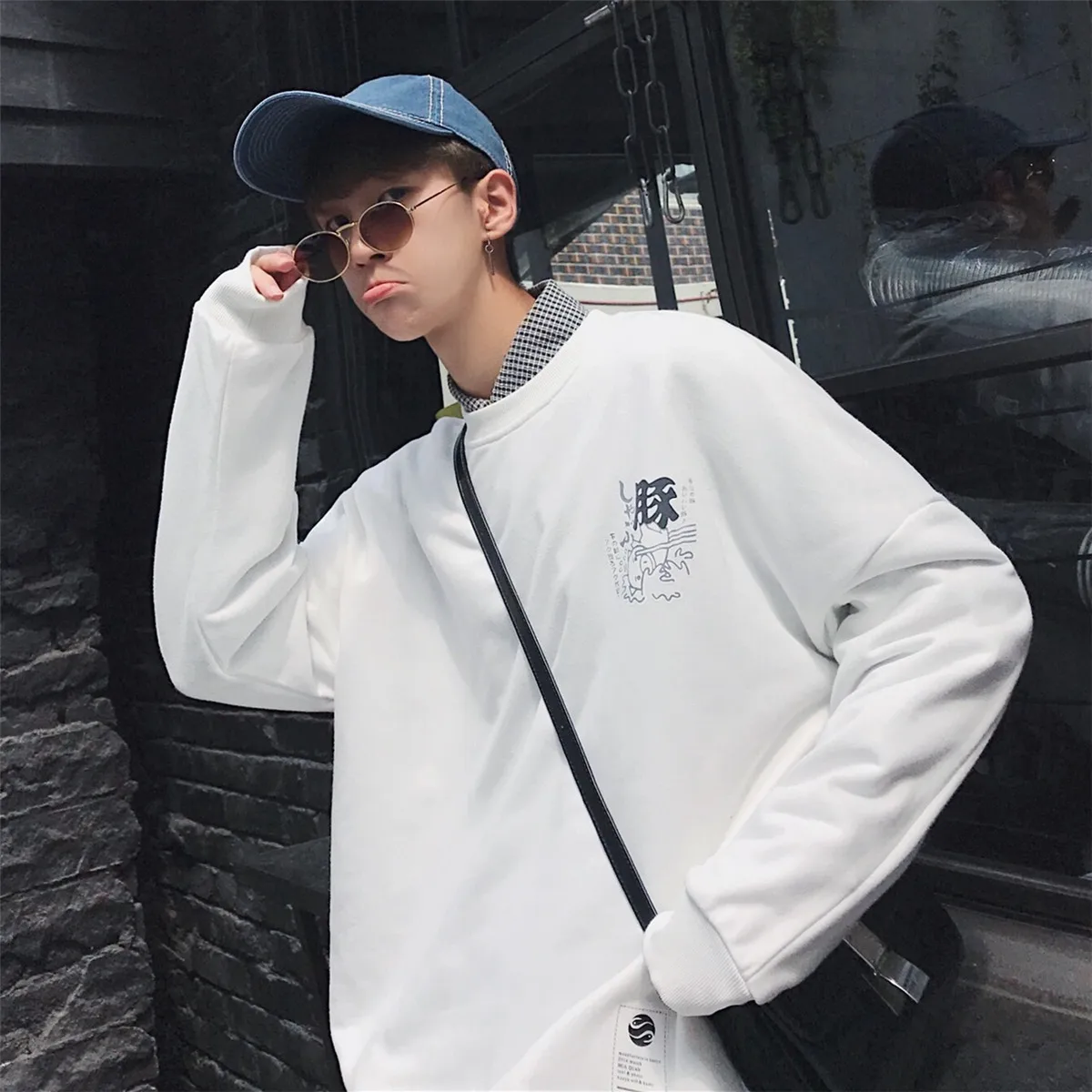 LAPPSTER уличная Harajuku толстовки Забавный мультфильм японский стиль Хип Хоп Толстовки Модные Harajuku пуловер Толстовка XL - Цвет: White