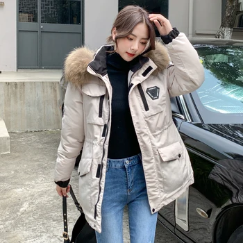 

women winter parka hooded long jacket 2020 safari style with fur collar Korean thick coat femme warm outwear chamarras de mujer