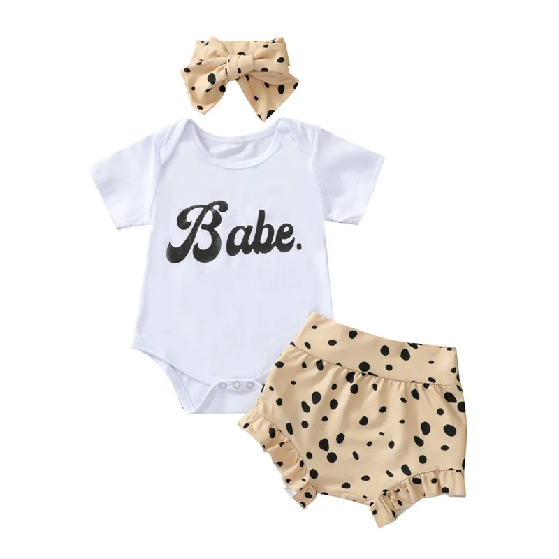 Baby Summer Clothing Sets Toddler Newborn Baby Girls Letter Bodysuits+Floral/Leopard Print High Waist Shorts+Headband Outfits Baby Clothing Set discount Baby Clothing Set