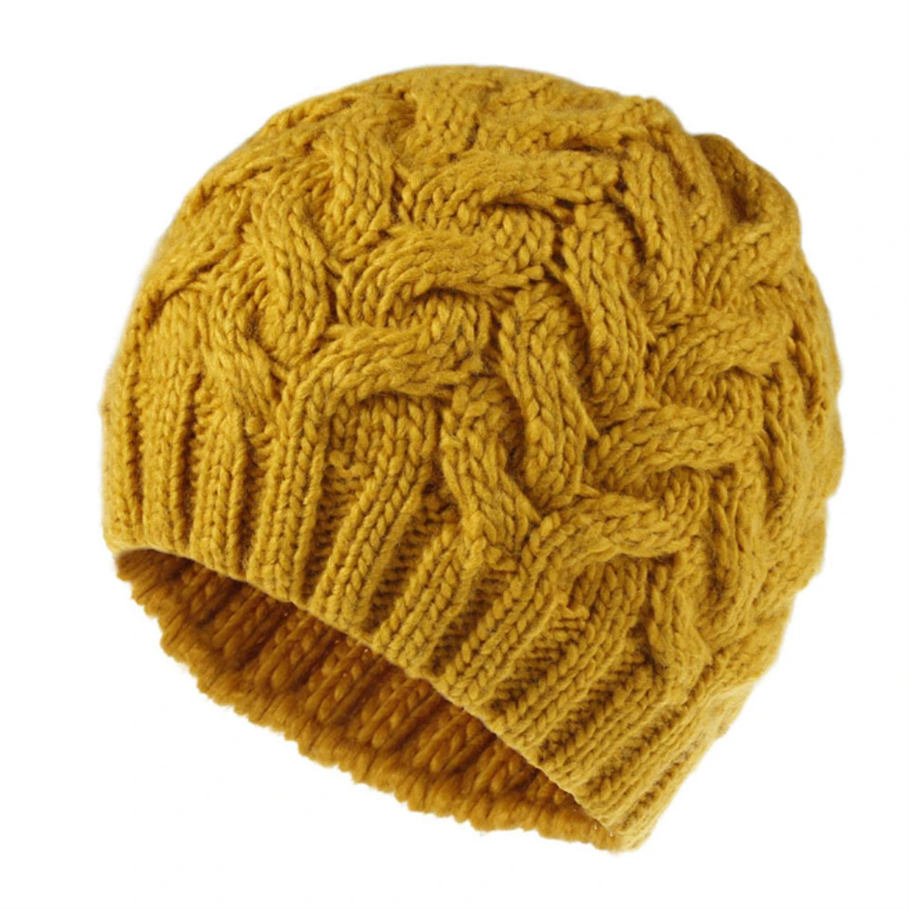 Новая Зимняя шерстяная шапка для взрослых, Толстая шерстяная шапка, женская модная Осенняя шерстяная шапка, вязаная шапка, одноцветная вязаная шапка - Цвет: Yellow