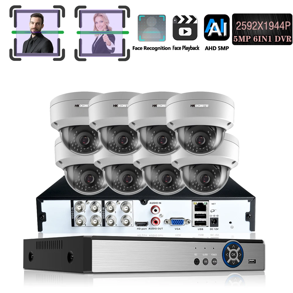 

Face record 5MP CCTV Surveillance Kit Security Camera System 8ch DVR 2592*1944P Video In/Output Kit CCTV Remote View on Phone