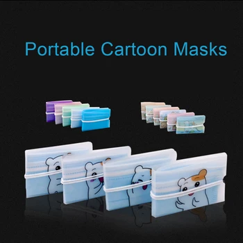 

4Pcs/set Portable Cartoon Masks Keeper Printing Foldable Mask Storage Clip Face Masks Organizer Container Case 20 patterns