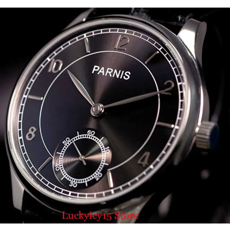 

PARNIS Men Watch Grey Dial 6498 Hand Winding Movement 44mm Round Case Mechanical Wristwatch