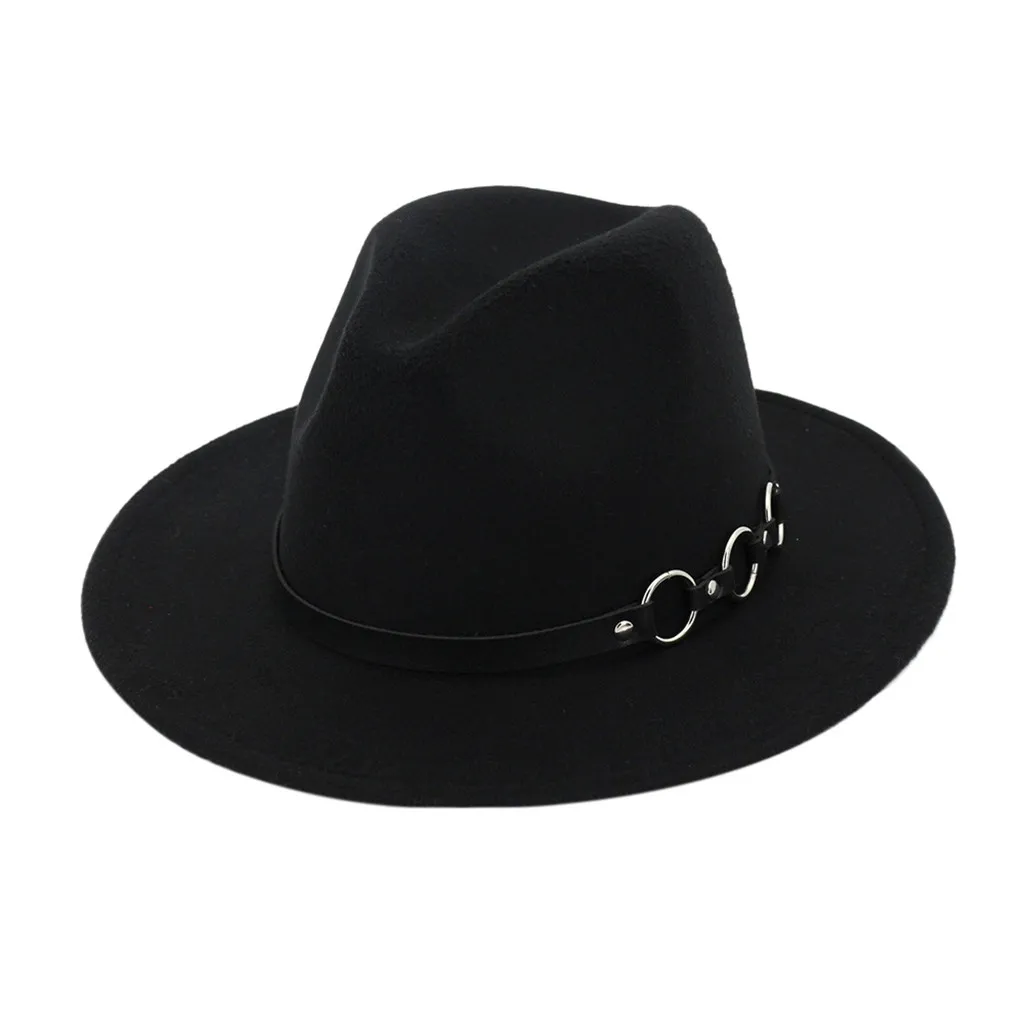 Осень зима Женская фетровая шляпа Имитация фетровой шляпы Классическая винтажная шляпа с широкими полями с пряжкой на ремне регулируемые шляпы