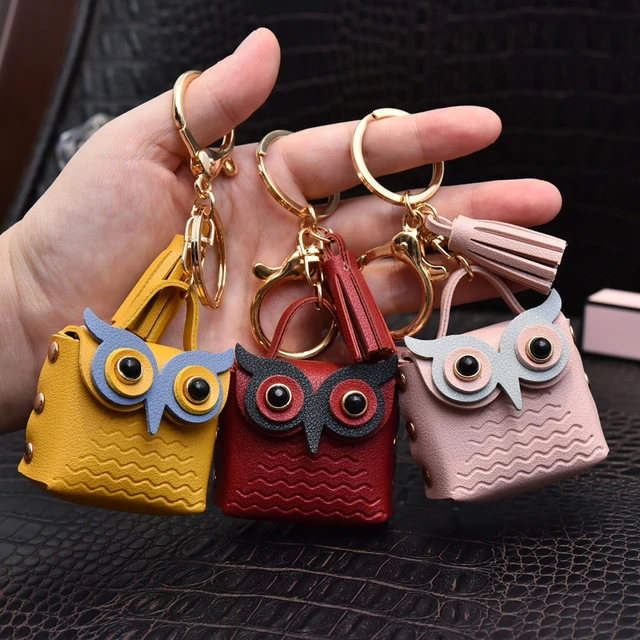 Pu Leather Owl Decor Bag Charm Keychain Key Ring Bag Pendant