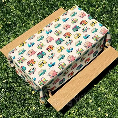 

Picnic Tablecloth With Happy Camping Rv Vintage Style Fun Holiday Washable And Waterproof