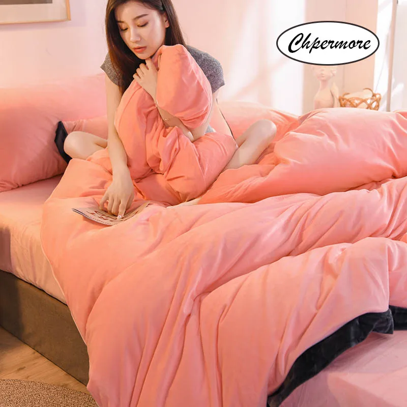 style 2 Chpermore, двухсторонний Кристальный Бархатный комплект постельного белья, простой пододеяльник, набор постельного белья, наволочки, 3/4 шт, двойной, Королевский размер - Цвет: style 2