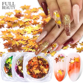 

Maple Gold Holographic Glitter Flakes Nail Sequins Paillette Iridescent Multicolor Leaf Sheet Manicure Nail Art Decor CHFY01-05