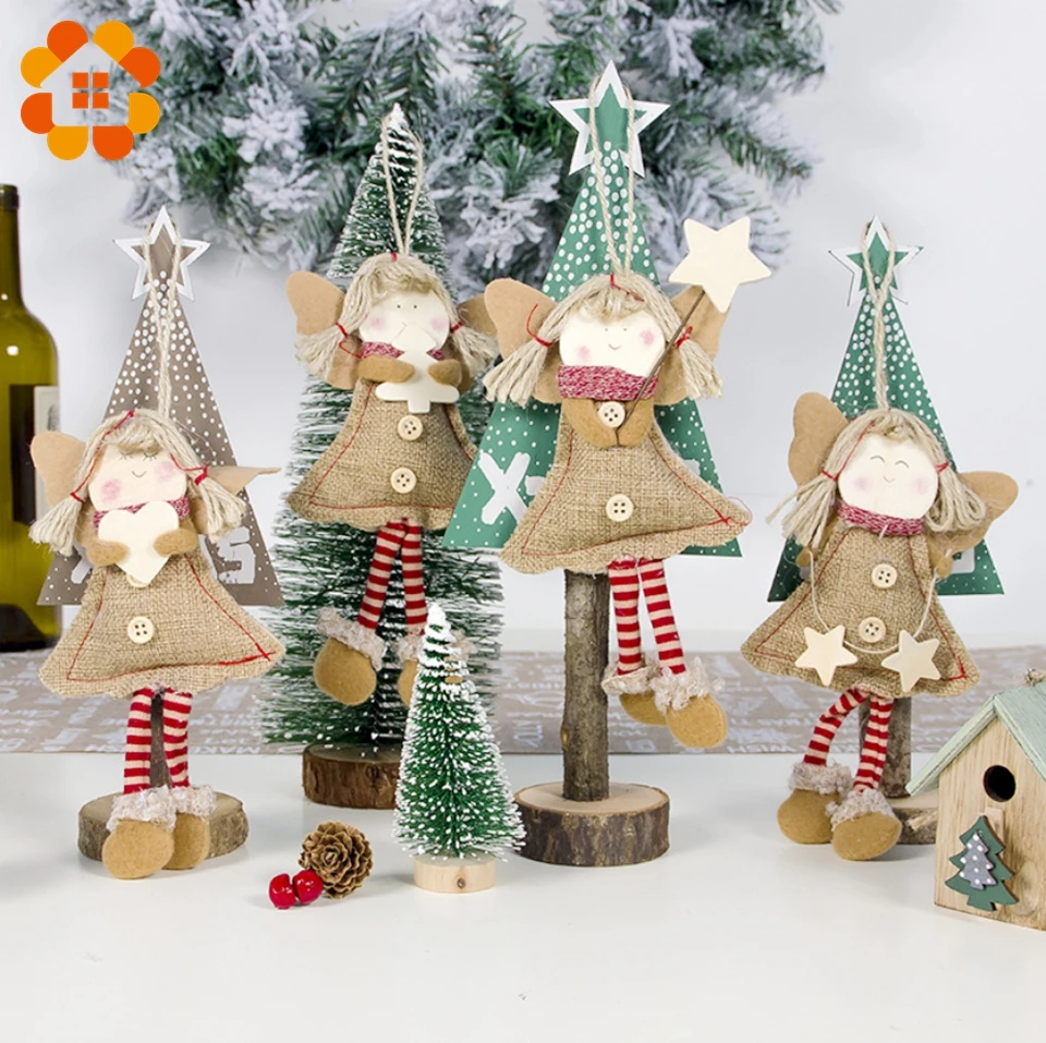 

1PCS 4 Styles Cute Angel Girl Cloth Wooden Doll Pendants Christmas Decoration DIY XMAS Wood Ornaments Party Home Decor Supplies