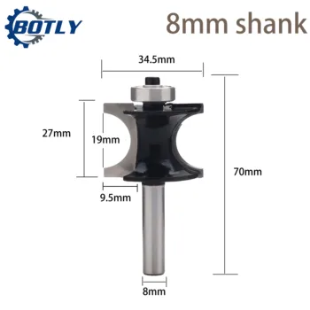 

8mm Shank woodworking tools Bullnose Half Round Bit End mill Router Bits Wood 2 Flute Bearing tenon cutters fraise defonceuse