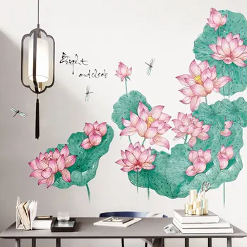 

Lotus Flower Art Living Room Home Decor Vinyl Wall Stickers Waterproof Bathroom Bedroom Window Decoration Poster Wallpaper