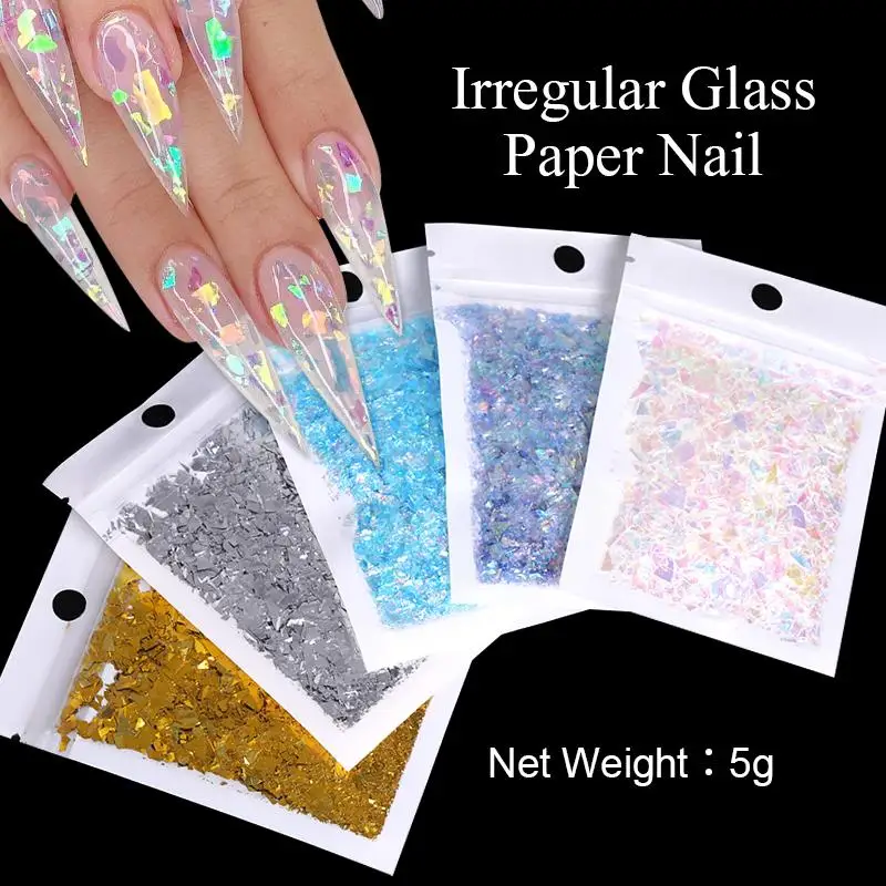 Nail Decoration Irregular Glass Paper Nails Glitter Nail Flakes Slices Sparkly Sequins Paillette Tips 3D DIY Manicure
