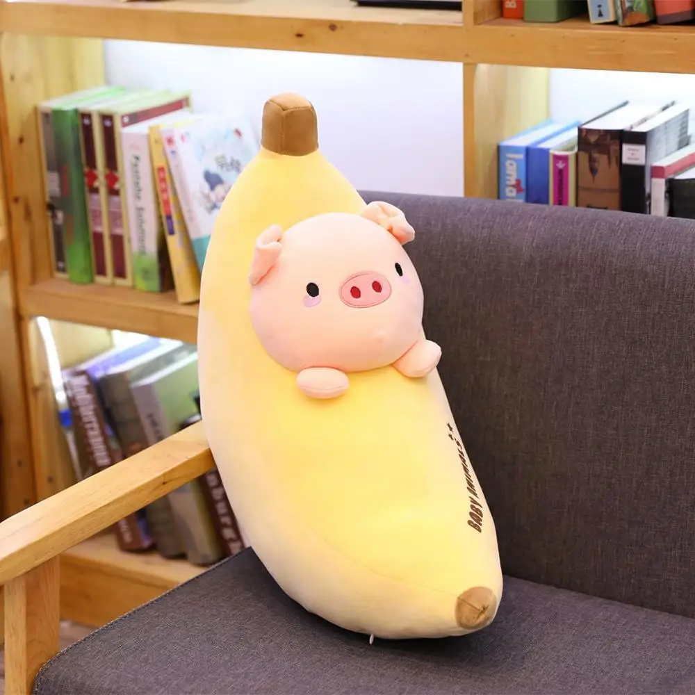 Funny Creative Cartoon Animal Banana Stuffed Soft Pillow Sofa Cushion Baby Lovely Dinosaur Pig Plush Doll Kids Fruit Toys Gifts - Цвет: pig