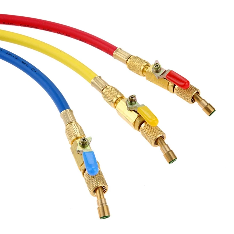 60 дюймов R410A шланги с шаровыми кланами для R22 R410A R404A R134A манометр коллектора хладагента набор 3 цвета шланги в красном, синем, желтом