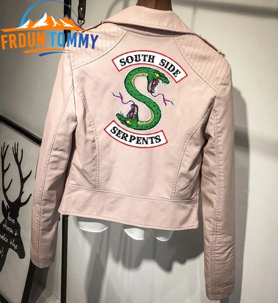 Ривердейл PU Southside кожаные куртки ривердейла Serpents розовый/черный женщин ривердейл серпентс уличная куртка на заказ