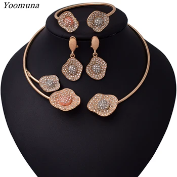 

Luxury Nigerian Jewelry sets For Women Wedding gold Flower African Beads Jewelry Sets Indian bridal jewellery